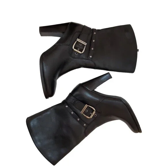 Harley Davidson Womens High Heel Buckle Strap Boot Size 7 Biker Chic - Picture 3 of 6